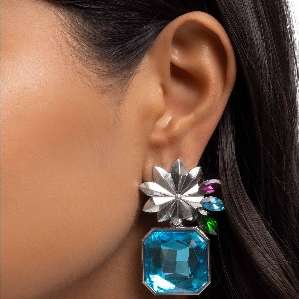 Silver and Blue Statement Earrings